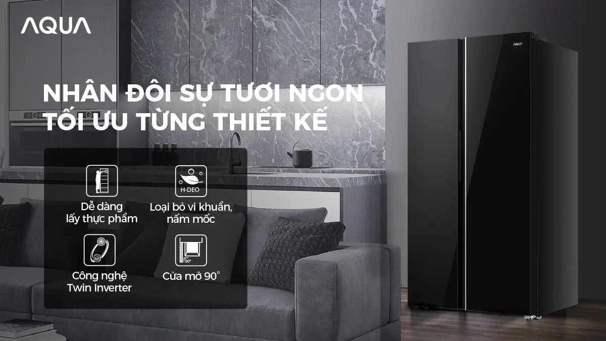 Tủ Lạnh Side By Side Aqua inverter 646 lít AQR-S682XA(GB)